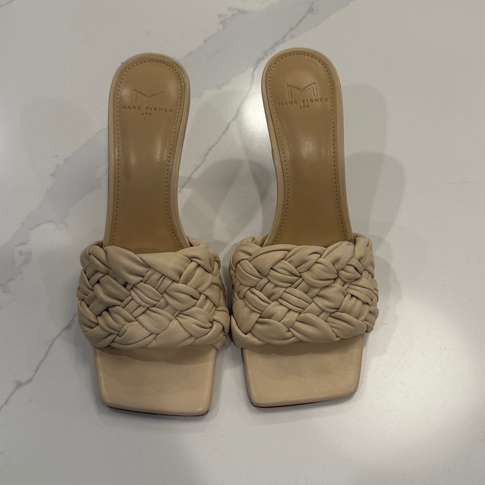 Marc Fisher Cream Braided Slide Sandals